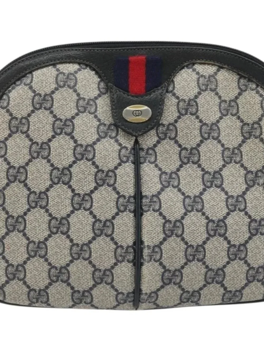 GUCCI GG Supreme Sherry Line Shoulder Bag PVC Navy Gold Auth 175532